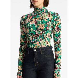 A.L.C. 'James' Green Floral Print Mock Neck Top Size S